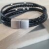 Bracelet homme en cuir noir plat et rond