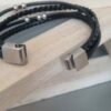 Bracelet homme en cuir noir plat et rond