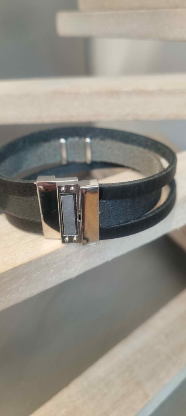 Bracelet homme 20mm gris et noir, plume argentée