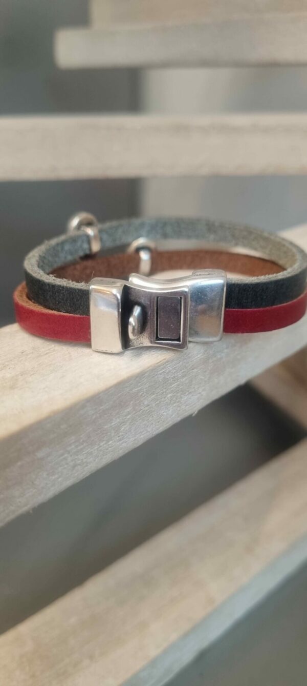 3CUI25B Bracelet femme rouge et gris et passants argentés résine rouge