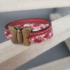 Bracelet enfant en cuir tressé liberty et cuir rouge