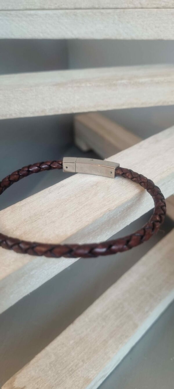3CO56 Bracelet homme cuir tressé marron
