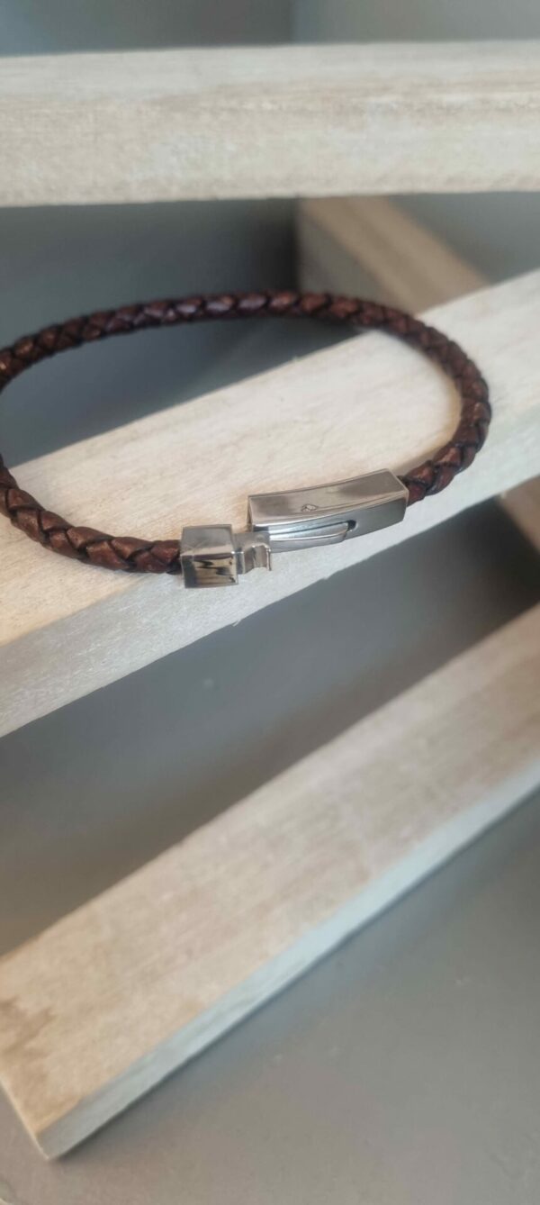 3CO56A Bracelet homme cuir tressé marron
