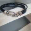 Bracelet homme en cuir noir rond et plat tressé