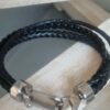 Bracelet homme en cuir noir rond et plat tressé