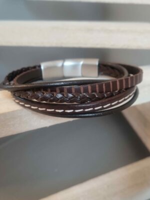 Bracelet homme cinq cuirs tons marrons