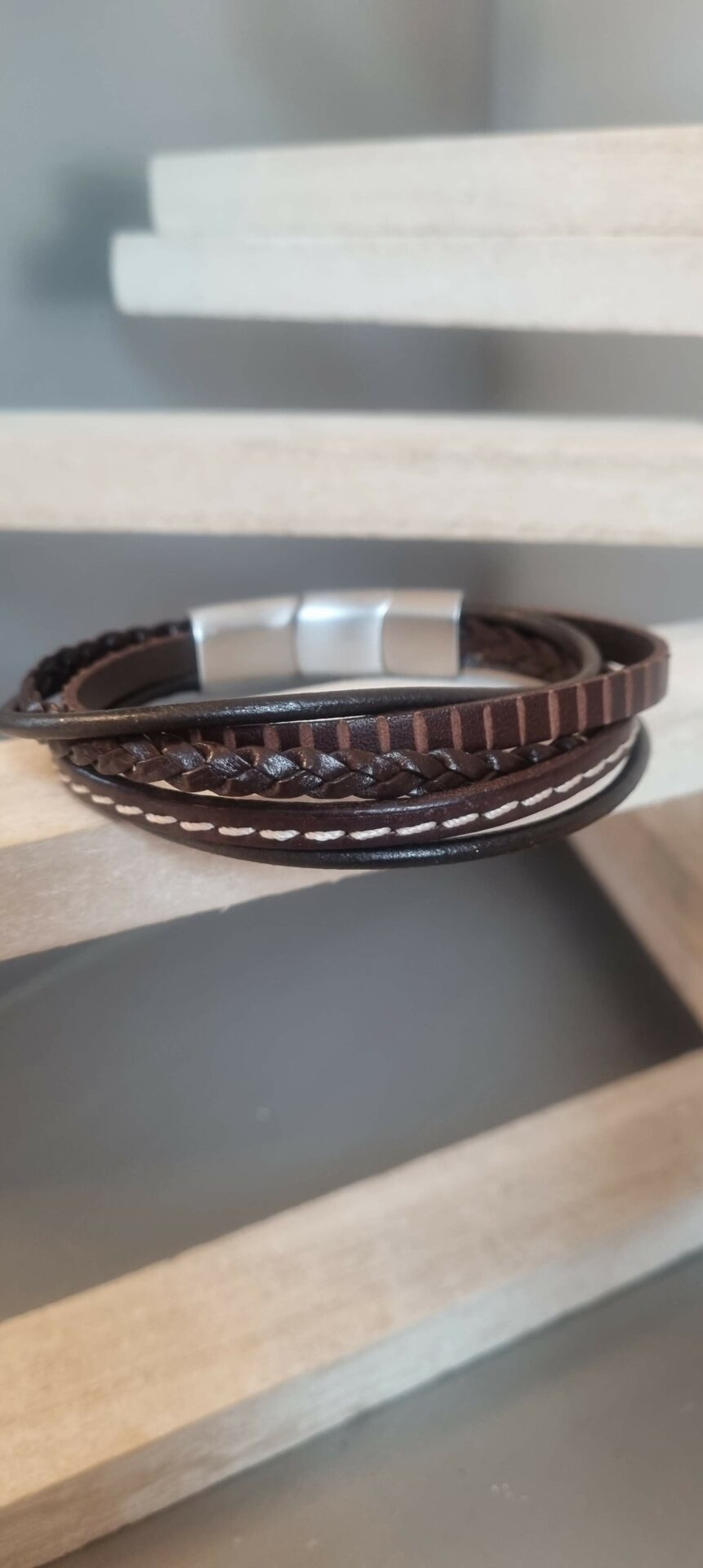 Bracelet homme cinq cuirs tons marrons