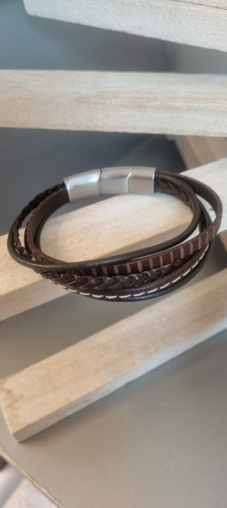 Bracelet homme cinq cuirs tons marrons