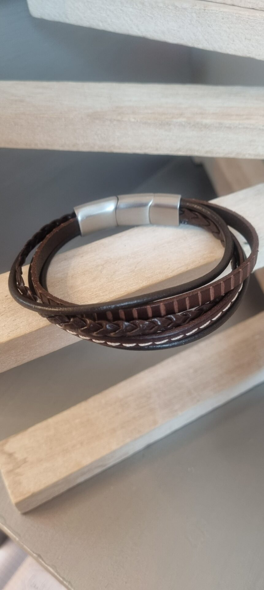Bracelet homme cinq cuirs tons marrons