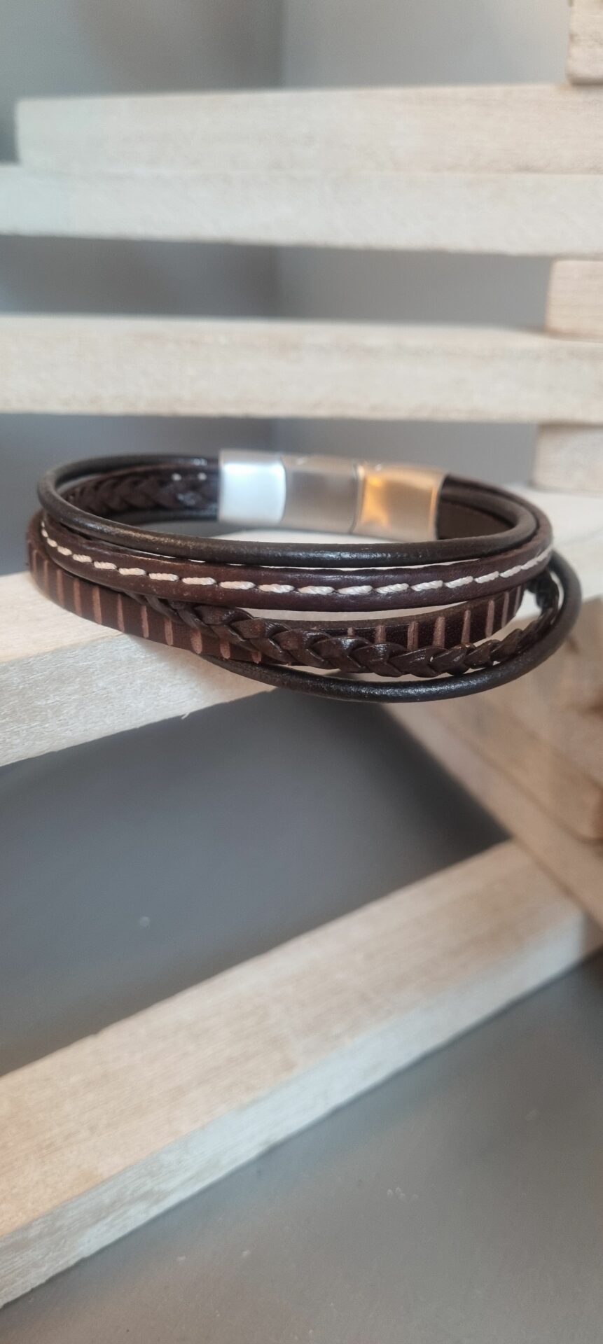 Bracelet homme cinq cuirs tons marrons
