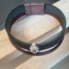 Bracelet homme15mm en cuir noir et bordeaux, passant bouddha argenté
