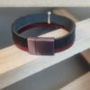 Bracelet homme15mm en cuir noir et bordeaux, passant bouddha argenté