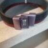 Bracelet homme15mm en cuir noir et bordeaux, passant bouddha argenté