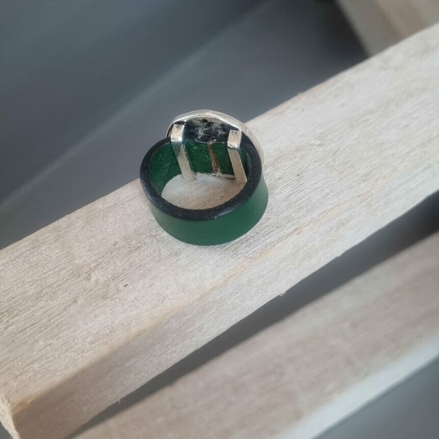 Bague en cuir vert 10mm et passant bleu vert