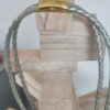 Collier en cuir tressé cuir perles en céramique rose et doré