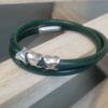 Bracelet mixte en cuir rond vert et osselets argentés