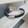 Bracelet enfant en cuir noir et coccinelle argentée