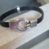 Bracelet enfant en cuir noir et coccinelle argentée