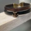 Bracelet enfant en cuir bronze et noir, ancre bronze