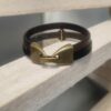 Bracelet enfant en cuir bronze et noir, ancre bronze