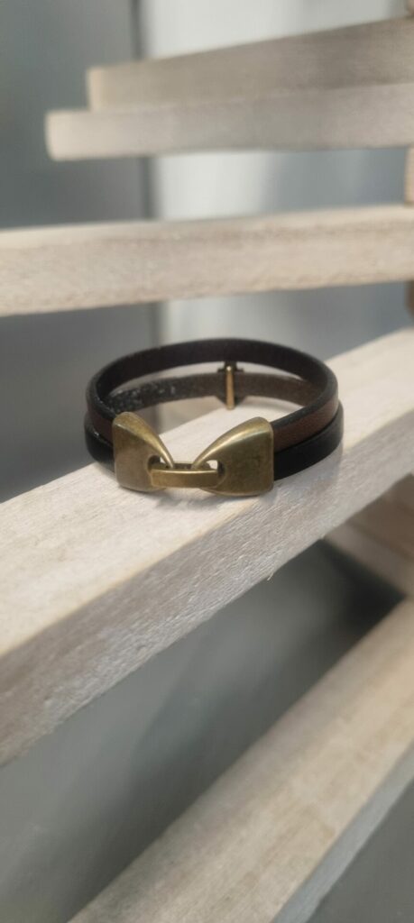 Bracelet enfant en cuir bronze et noir, ancre bronze