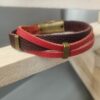 Bracelet homme cuir souple marron et rouge