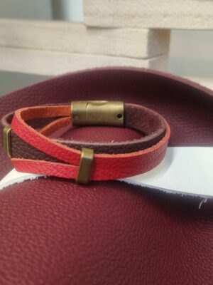 Bracelet homme cuir souple marron et rouge