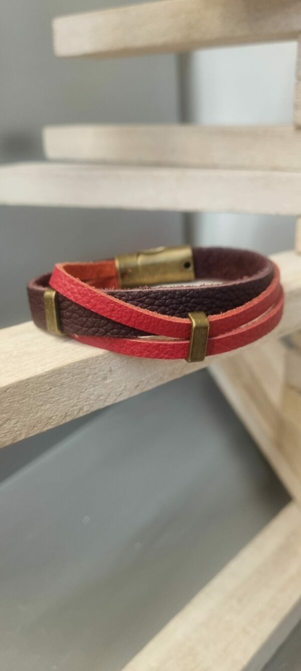 Bracelet homme cuir souple marron et rouge