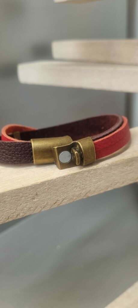 Bracelet homme cuir souple marron et rouge