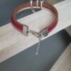 Bracelet femme cuir rouge et rose, passant ovale et fleur de lotus