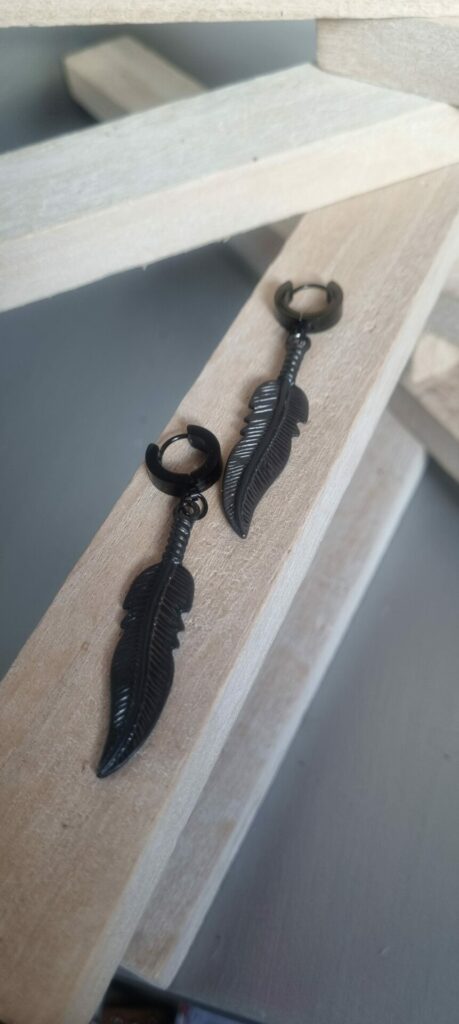 Boucles d'oreille plume noire