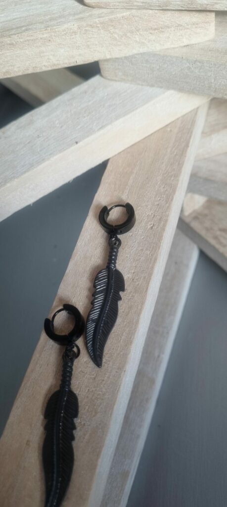 Boucles d'oreille plume noire