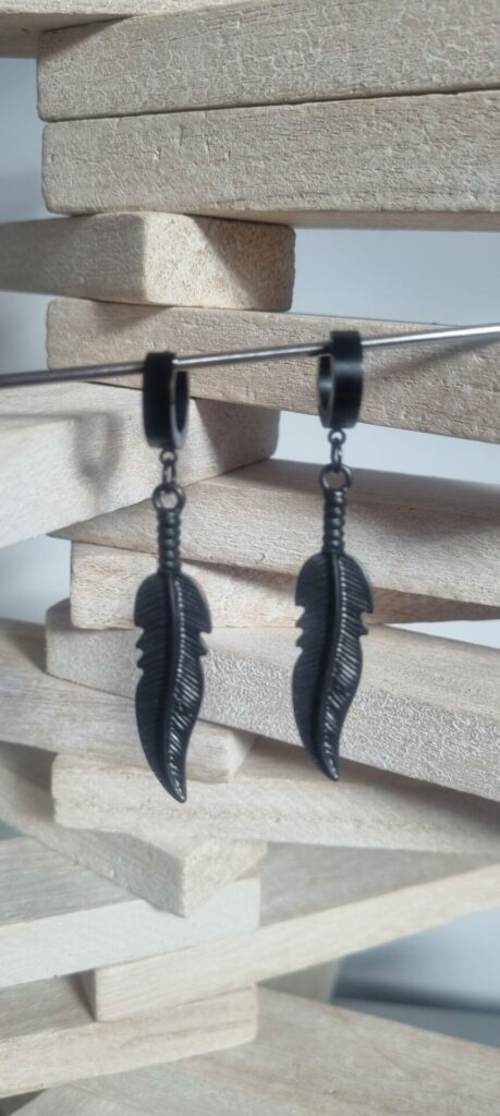 Boucles d'oreille plume noire