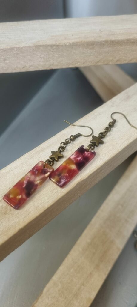 Boucles d'oreille femme en acétate multi couleur rose et étoile bronze