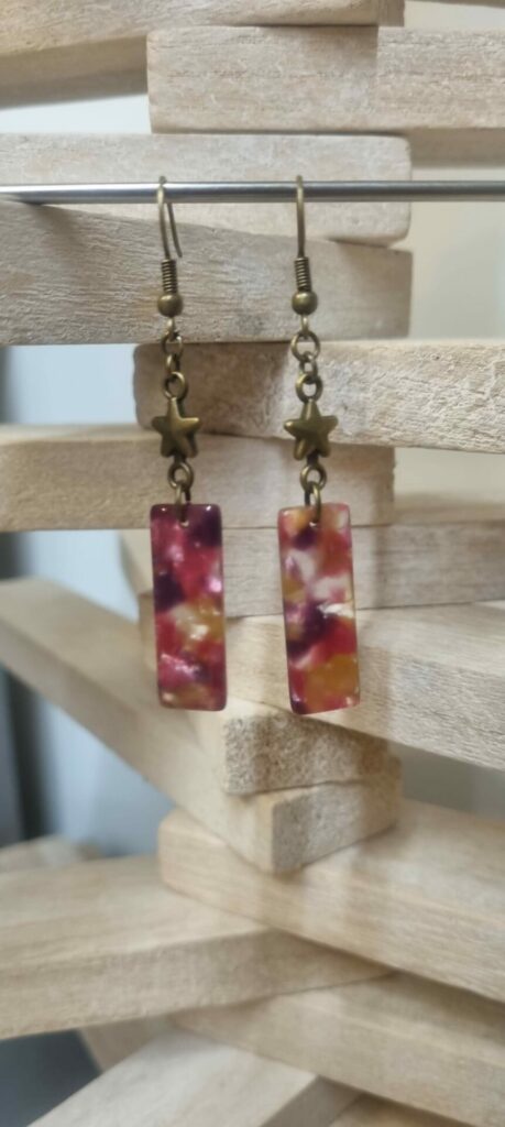 Boucles d'oreille femme en acétate multi couleur rose et étoile bronze