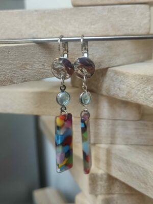 Boucles d'oreille femme en acétate multi couleur et passant en verre