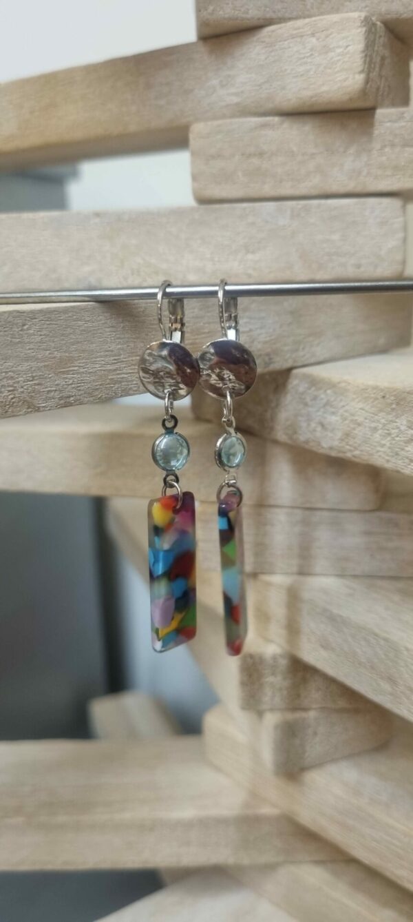 Boucles d'oreille femme en acétate multi couleur et passant en verre