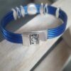 Bracelet femme en cuir rond bleu métallisé, passants argentés