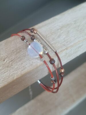 Bracelet femme en cuir rond 1mm et perles argentées