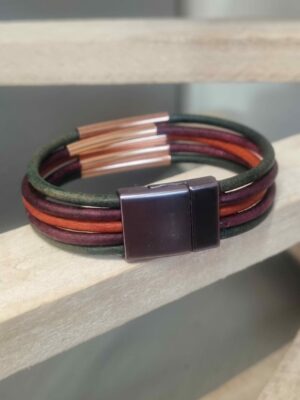 Bracelet en cuir rond et tubes or rosé