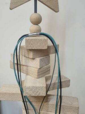 Collier sautoir cuir rond bleu et perles en verre