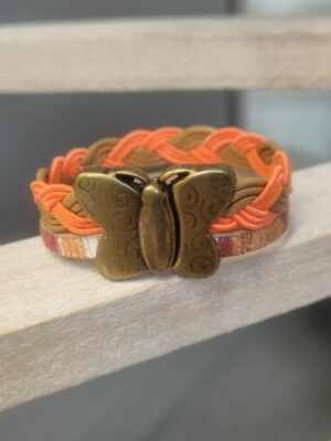 Bracelet enfant en cuir tressé orange et multi