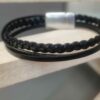 Bracelet homme cuir noir trois cuirs différents