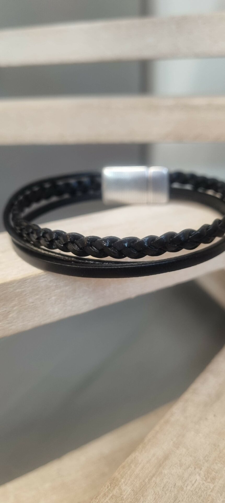 Bracelet homme cuir noir trois cuirs différents
