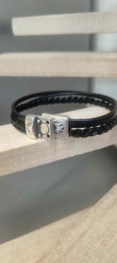 Bracelet homme cuir noir trois cuirs différents
