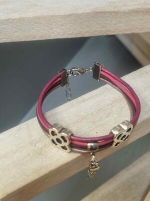 Bracelet femme enfant en cuir rond rose et pendentif oiseau