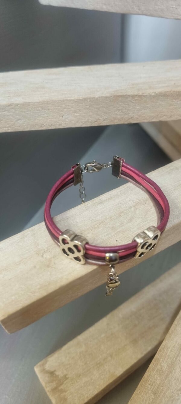 Bracelet femme enfant en cuir rond rose et pendentif oiseau