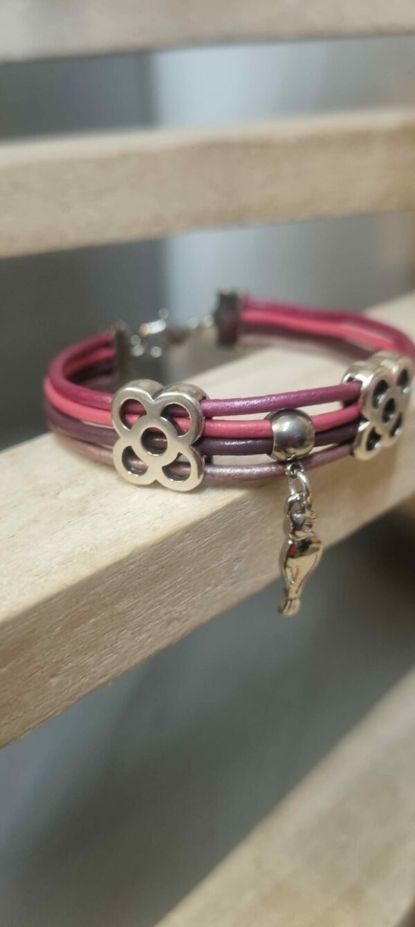 Bracelet femme enfant en cuir rond rose et pendentif oiseau