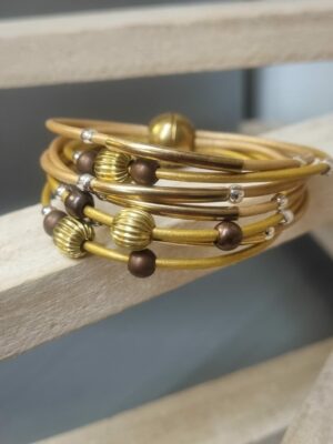 Bracelet femme en cuir rond 2mm dorés et perles