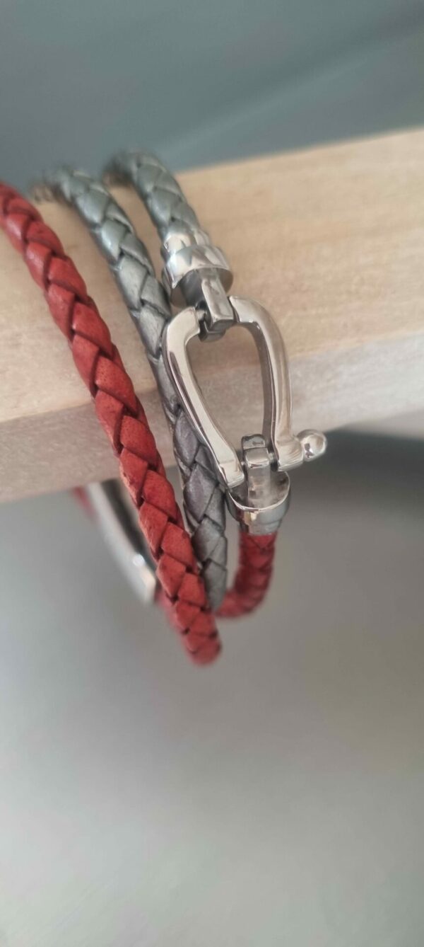 Bracelet mixte rouge et gris triple tour